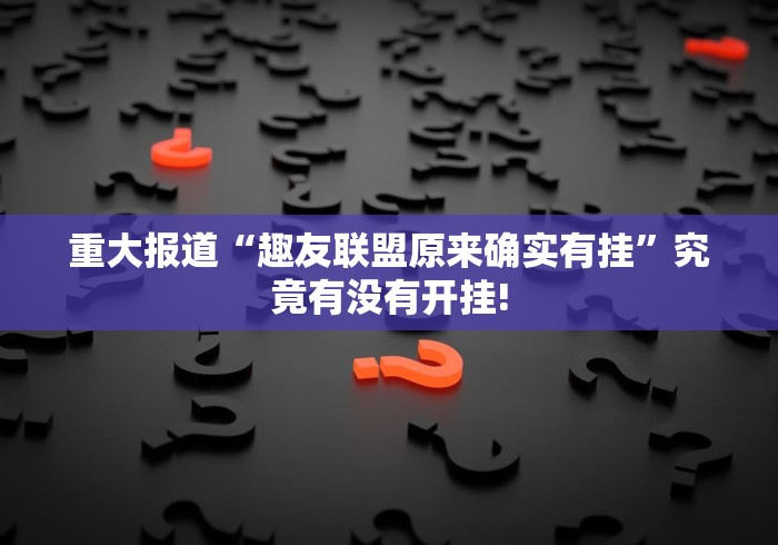 重大报道“趣友联盟原来确实有挂”究竟有没有开挂!